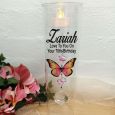 70th Birthday Glass Candle Holder Pink Butterfly