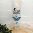 16th Birthday Glass Candle Holder Blue Stripe Butterfly
