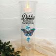50th Birthday Glass Candle Holder Blue Stripe Butterfly