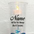 Christening Glass Candle Holder Blue Stripe Butterfly