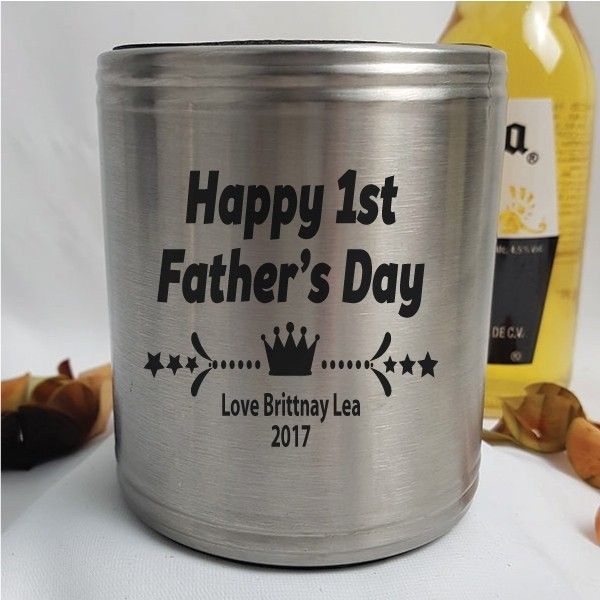 First Fathers Day Engraved Silver Stubby Can Cooler