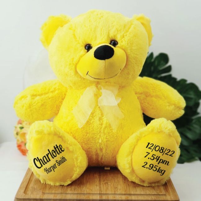 Baby Birth Details Teddy Bear 40cm Plush Yellow