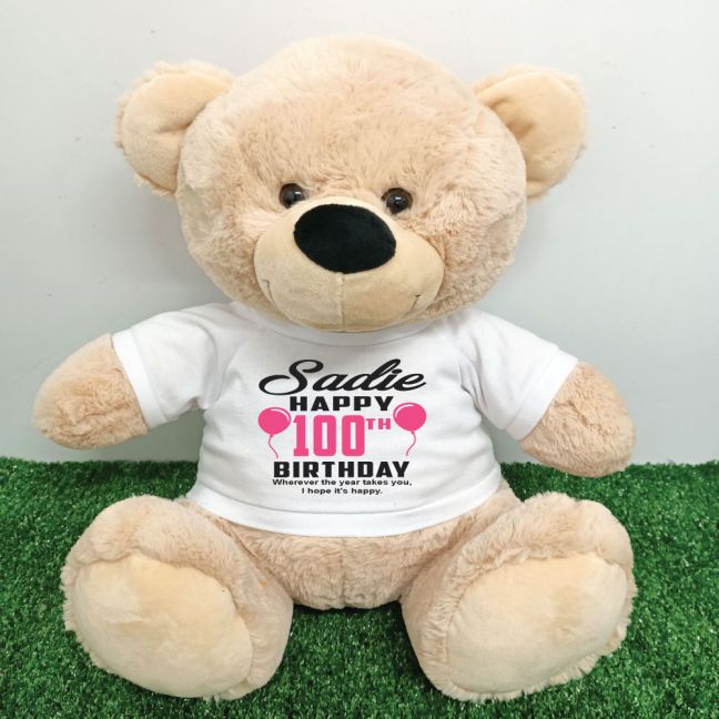 Personalised 100th Birthday Bear Cream 40cm