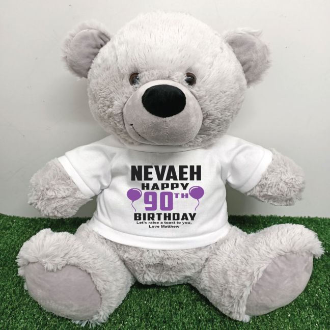 Personalised 90th Birthday Bear Grey 40cm