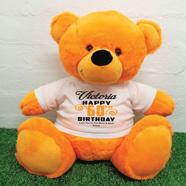 Personalised 60th Birthday Bear Orange 40cm