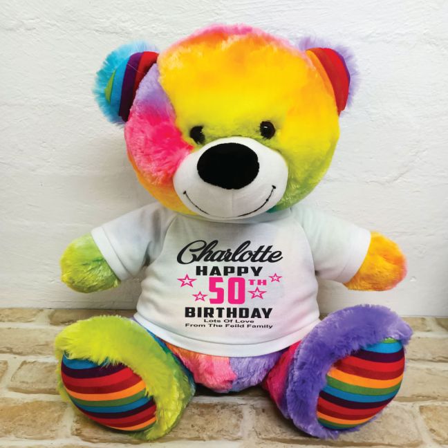 Personalised 50th Birthday Bear Rainbow 40cm