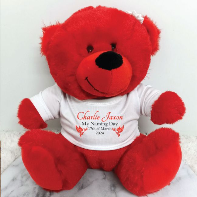 Personalised Naming Day Bear Red Plush