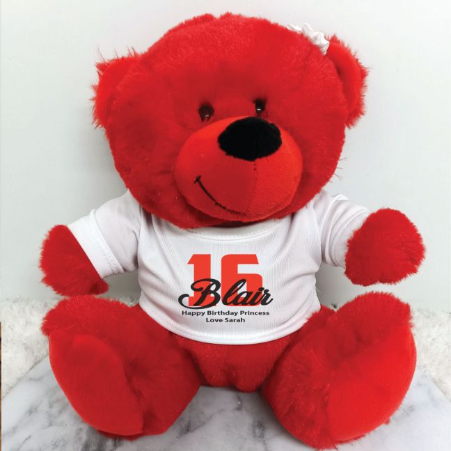 Personalised 16th Teddy Bear Red Plush