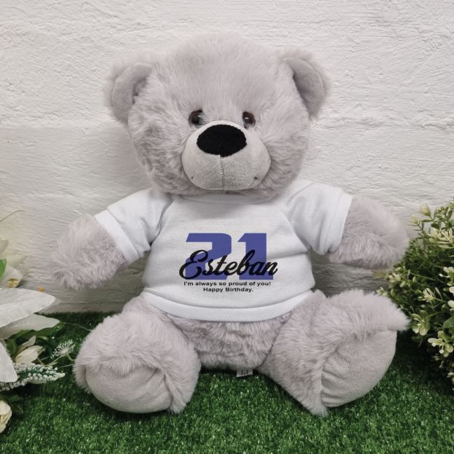 21st Birthday Bear Grey Plush 30cm