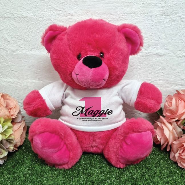 1st Birthday Bear Hot Pink Plush 30cm