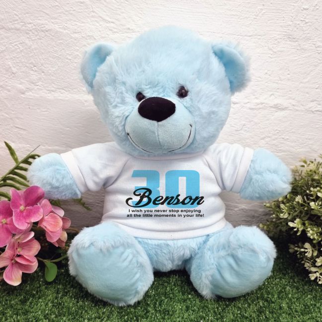 30th Birthday Bear Light Blue Plush 30cm