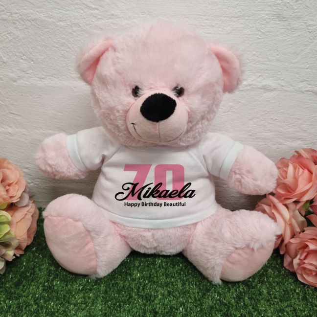 70th Birthday Bear Light Pink Plush 30cm