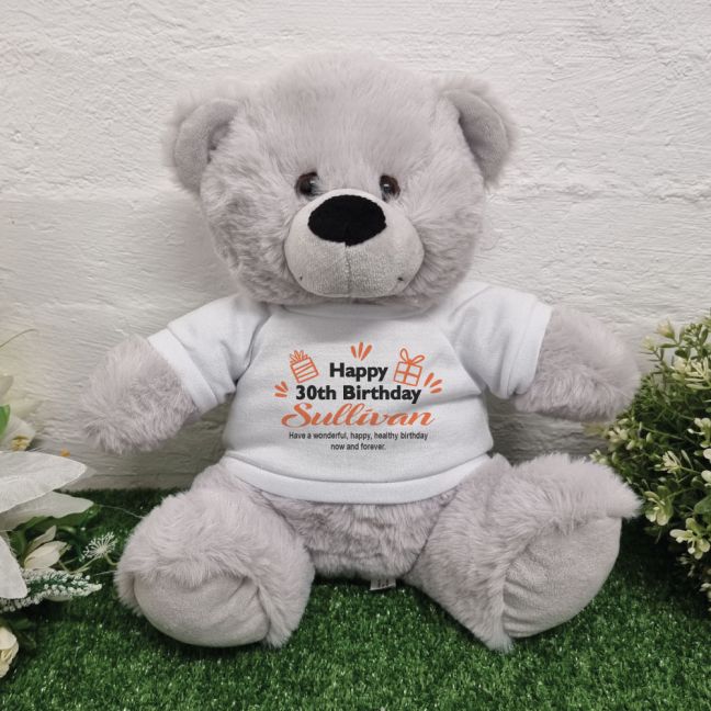 Personalised 30th Birthday Bear Grey Plush 30cm