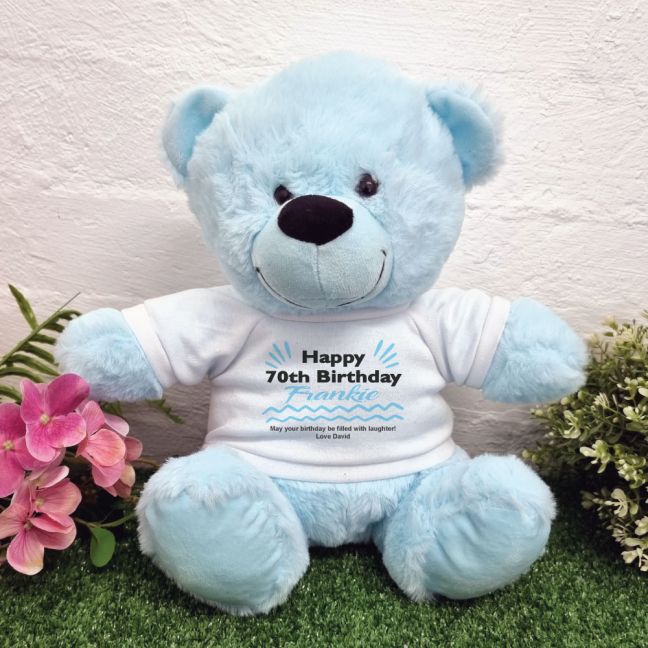 70th Birthday party Bear Light Blue Plush 30cm