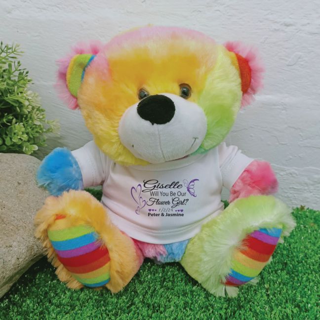 Flower Girl Personalised Teddy Bear Rainbow Plush