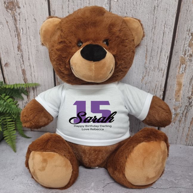 Personalised Birthday Bear with T-Shirt - Brown 40cm