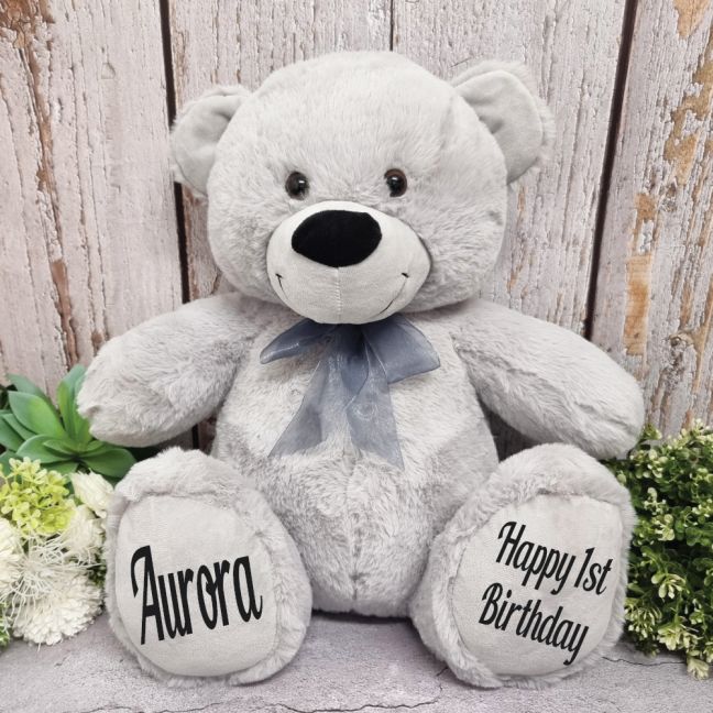 Personalised 1st Birthday Teddy Bear 40cm PlushGrey