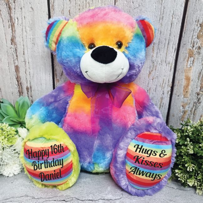 Personalised 16th Birthday Teddy Bear 40cm Plush Rainbow
