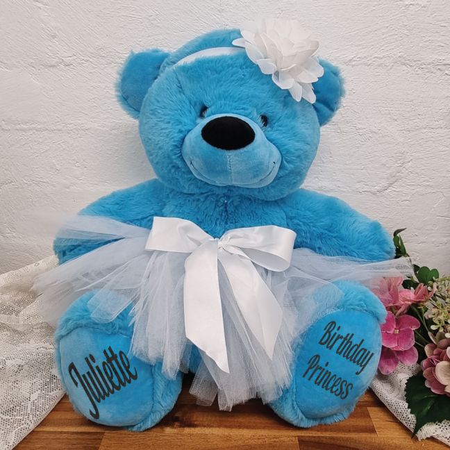 Birthday Princess Teddy Bear 40cm Bright Blue