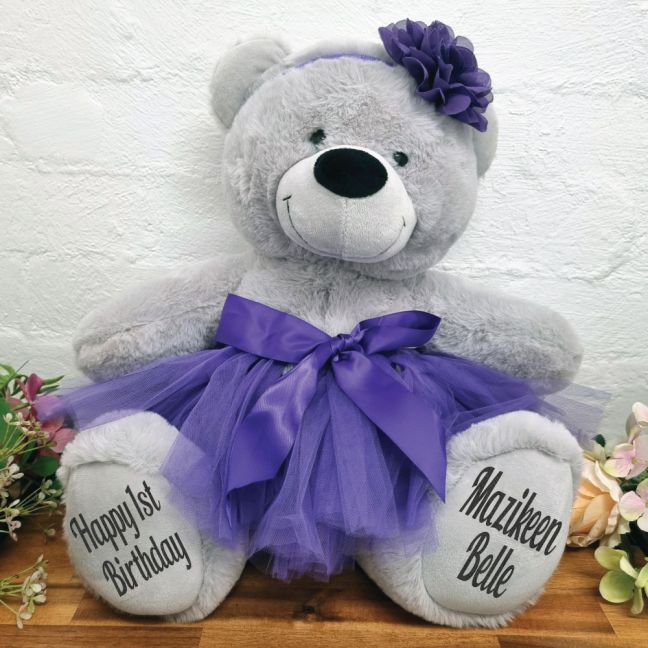 1st Birthday Ballerina Teddy Bear 40cm Plush Grey