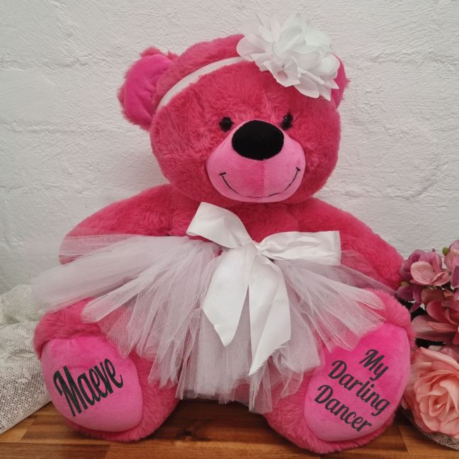 Personalised Ballerina Teddy Bear 40cm Hot Pink