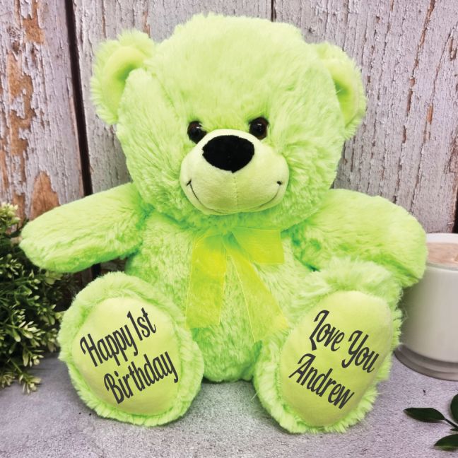 Personalised 1st Birthday Teddy Bear Lime Plush 30cm