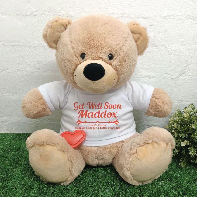 Voice Recordable Get Well Bear with T-Shirt - Cream 40cm
