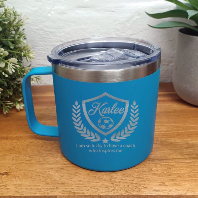 Soccer Travel Tumbler Coffee Mug 14oz Blue