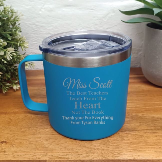 Teacher Blue Travel Coffee Mug 14oz - Heart