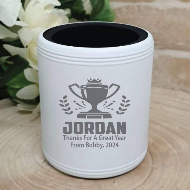Personalised Cricket Coach Engraved White Stubby Can Cooler