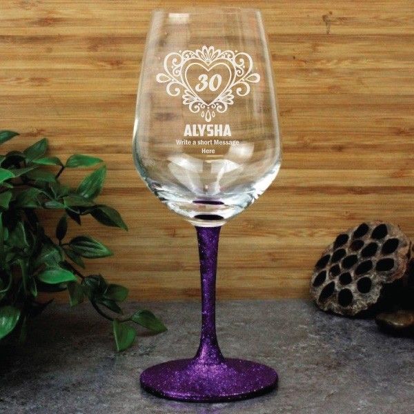 30th Birthday Engraved Personalised Wine Glass 450ml (F)