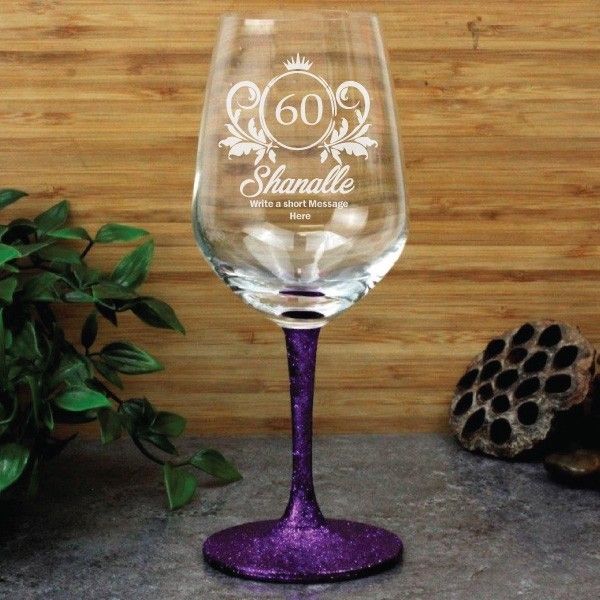 60th Birthday Engraved Personalised Wine Glass 450ml (F)