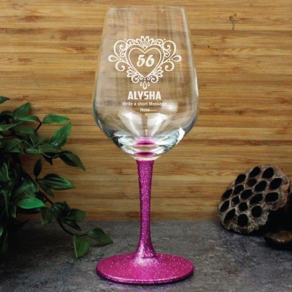 Engraved Personalised Birthday Wine Glass 450ml Glittered (F)
