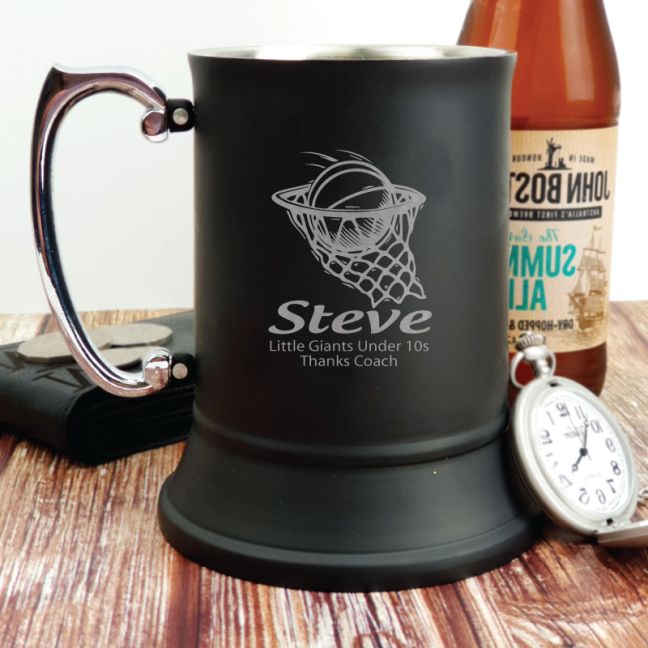 Basketball Coach Engraved Personalised Black Beer Stein Mug