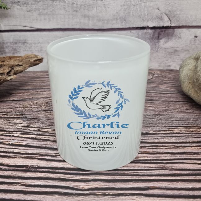 Personalised Christening Candle Holder Dove