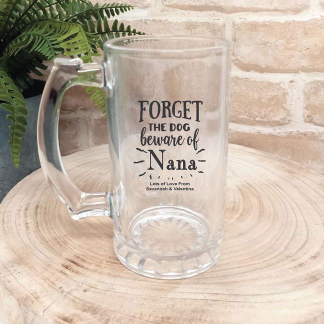 Beware of Nana Personalised Glass Stein