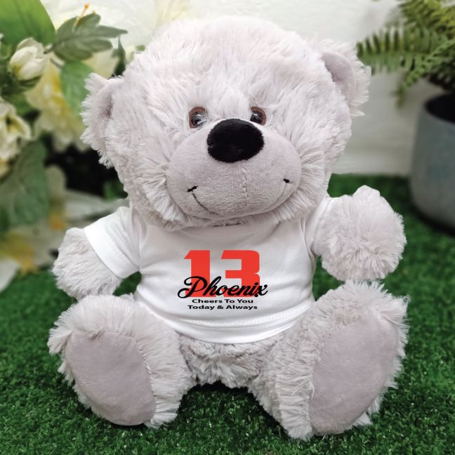 13th Teddy Bear Grey Personalised Plush