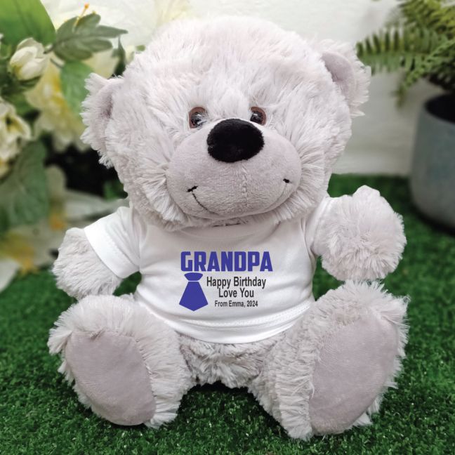 Grandpa  Personalised Teddy Bear Grey Plush