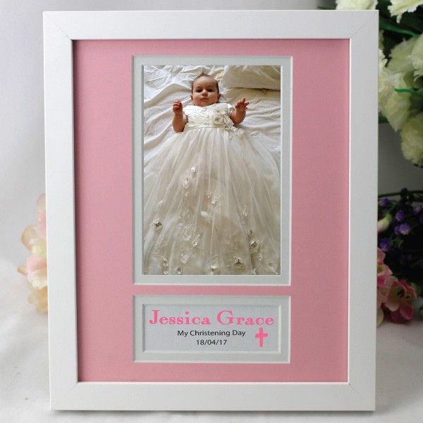 Baby Girl Christening Photo Frame 4x6 White Wood