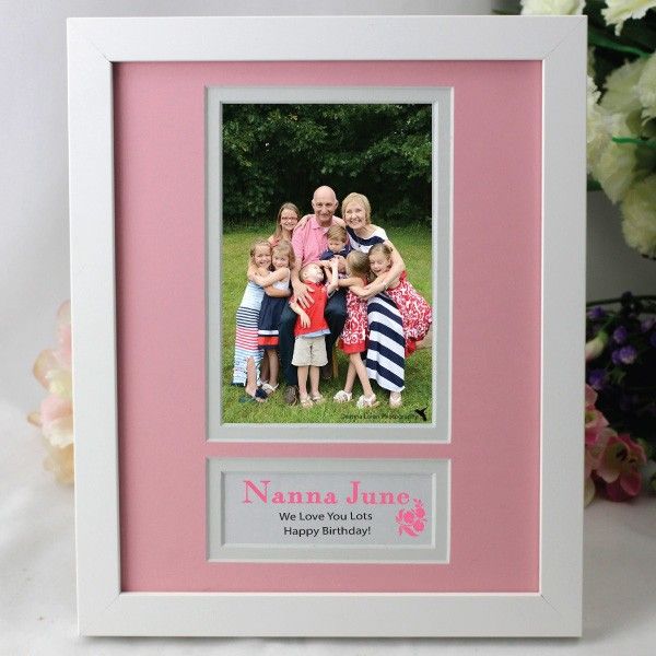 Personalised Nanna Photo Frame 4x6 White Wood Pink
