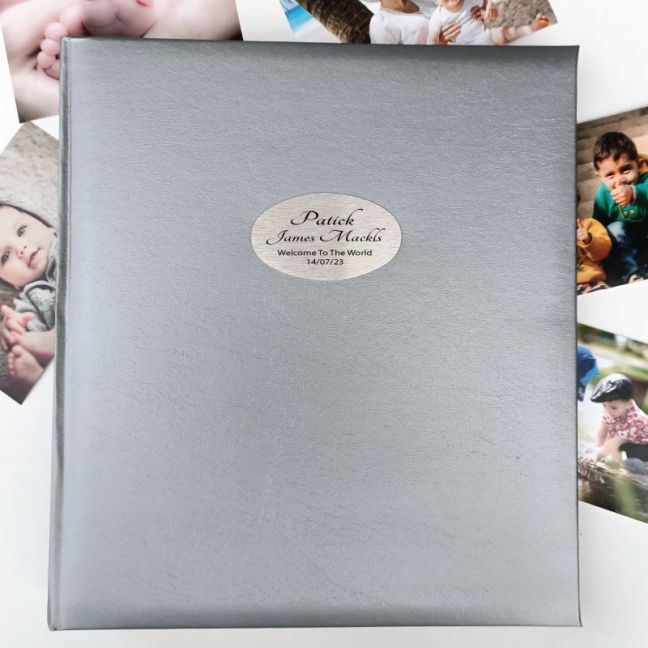 Baby Personalised Photo Album Quote 500 Silver