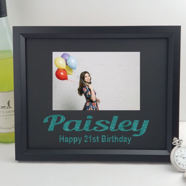 21st Birthday Personalised Photo Frame 4x6 Glitter Black