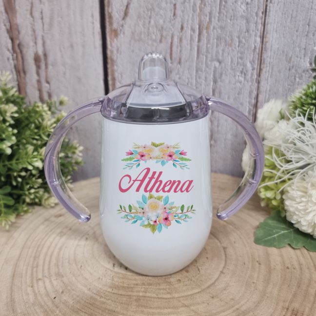 Personalised Sippy Mug Cup 300ml - Pink Blossom