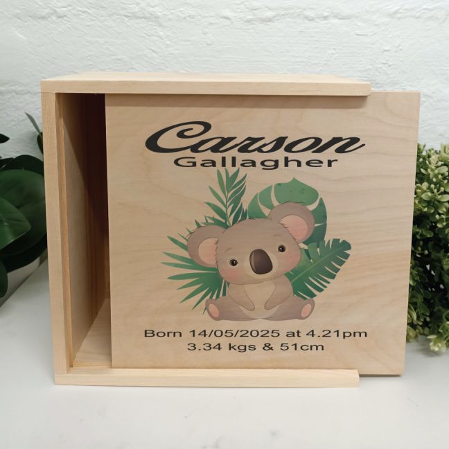 Baby Keepsake Large Wooden Box - Koala Green
