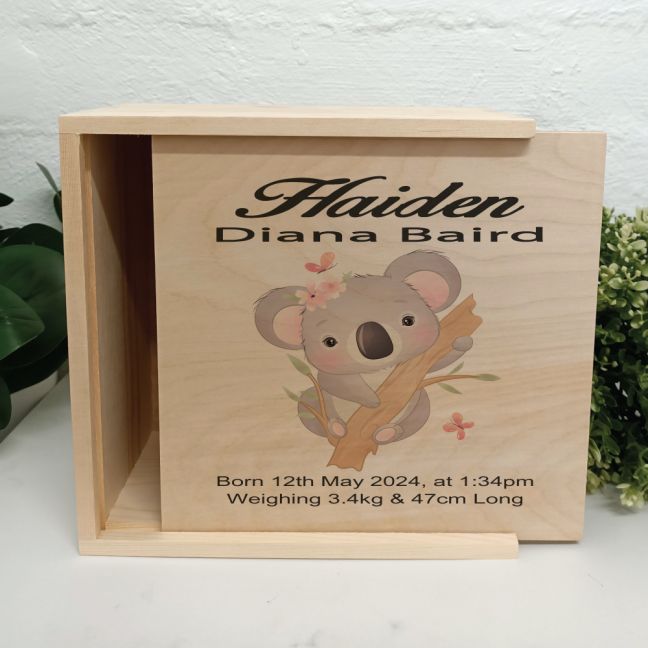 Baby Keepsake Large Wooden Box - Koala Pink