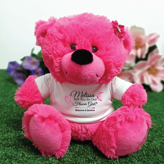 Flower Girl Teddy Bear Plush Hot Pink
