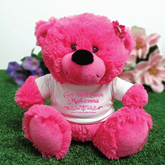 Get Well Teddy Bear Hot Pink Plush