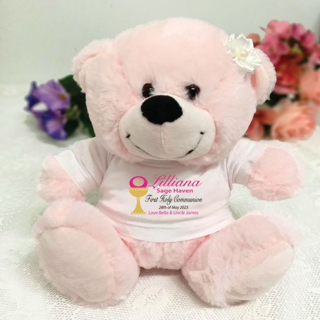 Personalised First Holy Communion Bear - Pink