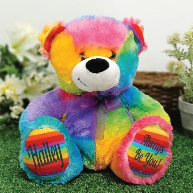 Personalised Message Bear 30cm Rainbow