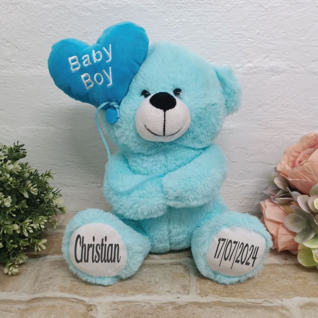 Personalised Baby Boy Bear With Balloon